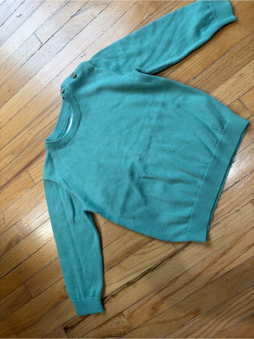 Mayoral Green Crewneck Sweater with Shoulder Buttons